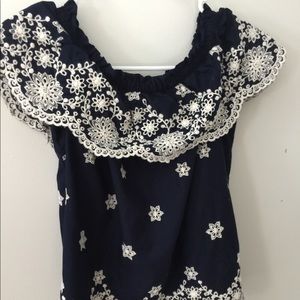 Blue off the shoulder shirt